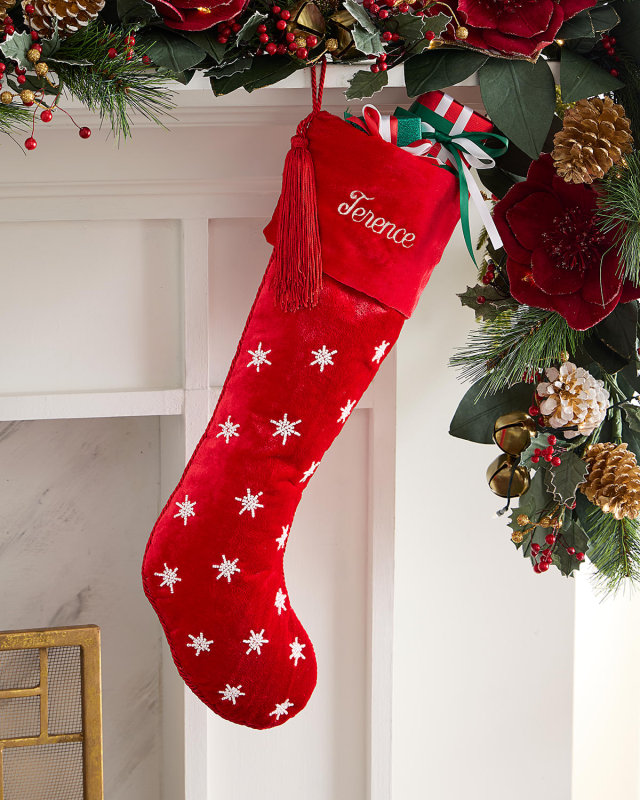 Beaded Snowflakes Velvet Christmas Stocking, Personalized